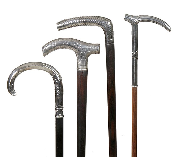 Appraisal: Four Silver Canes A group of and sterling signed canes