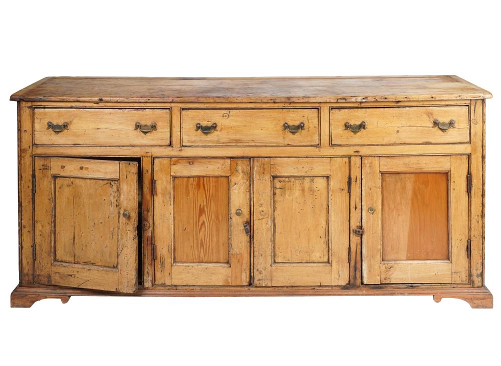 Appraisal: RUSTIC PINE SIDEBOARDwith brass hardware having three drawers over four