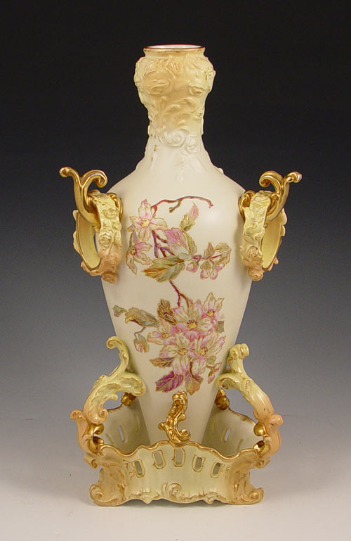 Appraisal: RUDALSTADT PORCELAIN VASE Unusual form with rose molded neck the