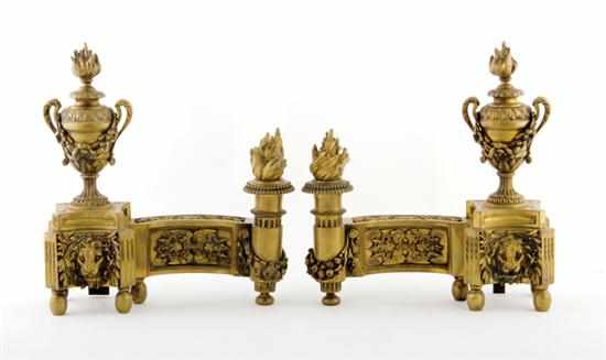 Appraisal: Pair French gilt-bronze chenets mid th century typical left and