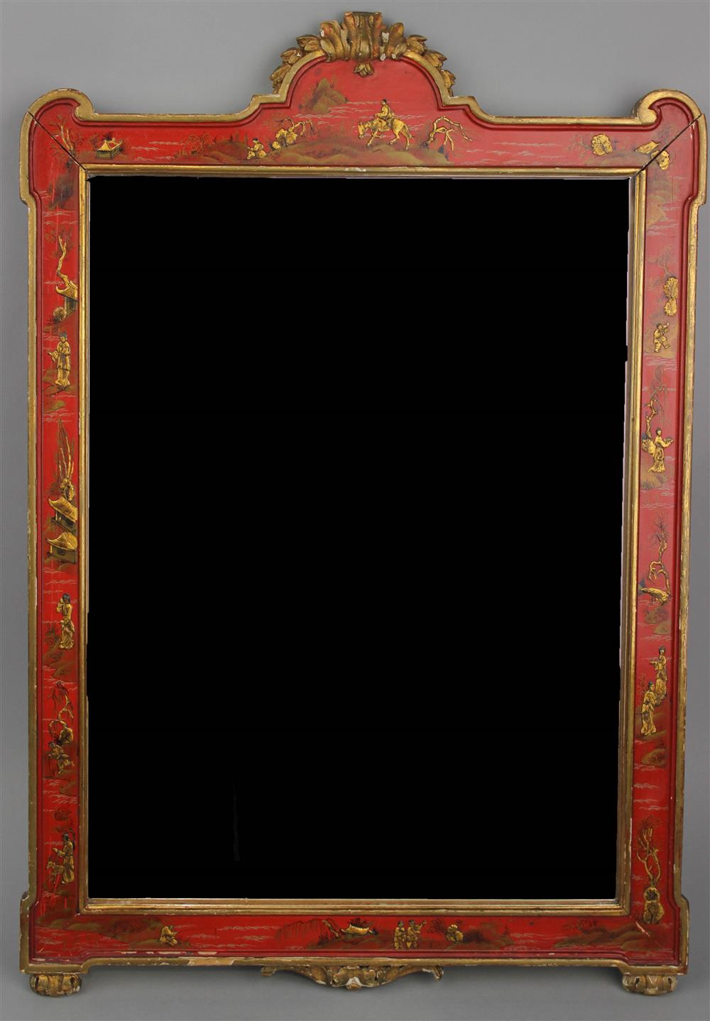 Appraisal: QUEEN ANNE STYLE RED CHINOISERIE SMALL MIRROR CIRCA having a