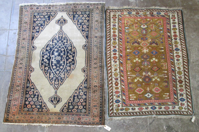 Appraisal: TWO ANTIQUE PERSIAN TRIBAL AREA RUGS Kurdish 'lightning' pattern Karaghan