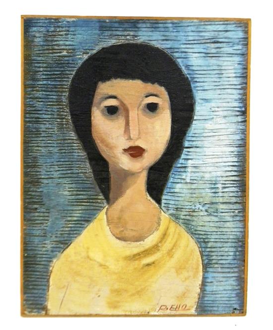 Appraisal: Ralph Eno Connecticut - oil on carved wooden panel bust-length