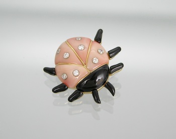 Appraisal: A Coral Onyx and Diamond Ladybug Brooch in k Gold