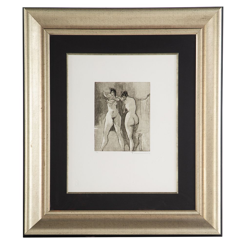 Appraisal: Itzchak Tarkay Nude Reflection etching Israeli - Etching in black