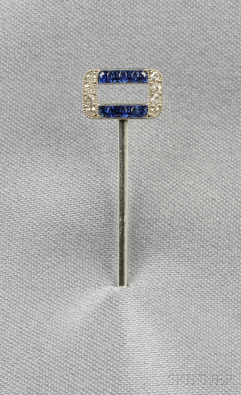 Appraisal: Art Deco Platinum Sapphire and Diamond Stickpin Cartier Paris set