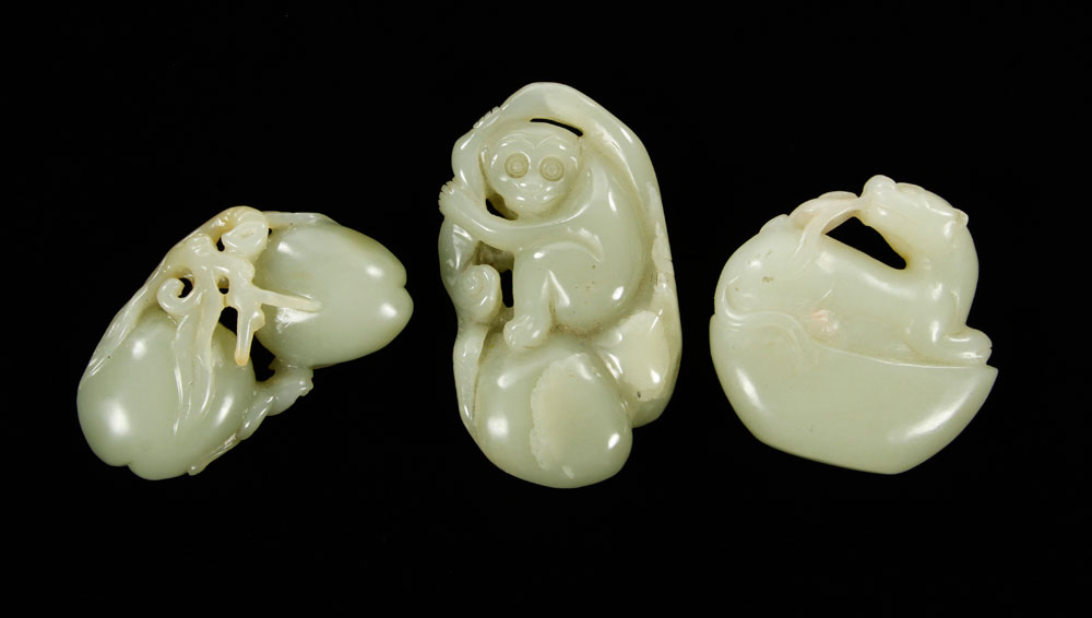 Appraisal: - Chinese Jade Pendants Lot of three Chinese pendants carved