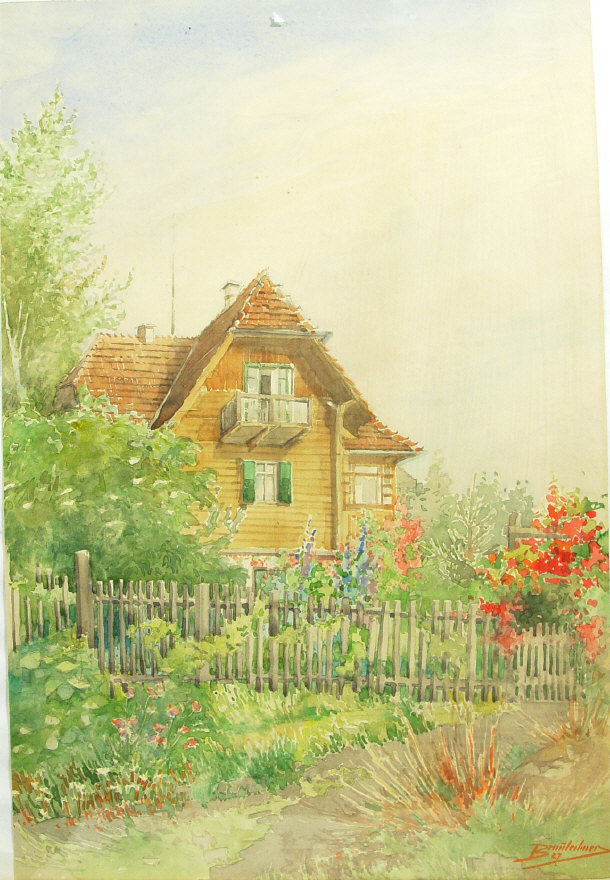 Appraisal: B - Two watercolours of country cottage gardens each indistinctly