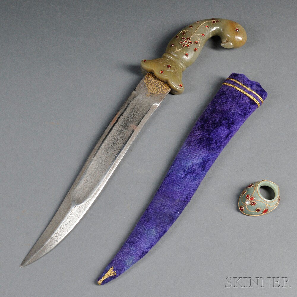 Appraisal: Mughal Dagger India th century the curved tapering double-edged watered