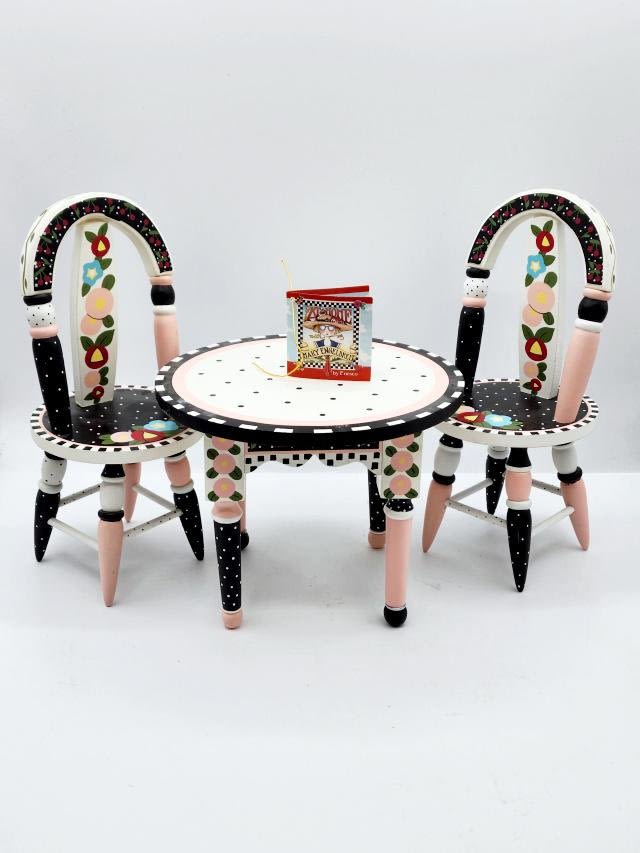 Appraisal: Mary Engelbreit Cuties Black White Mini Table and Chairs by