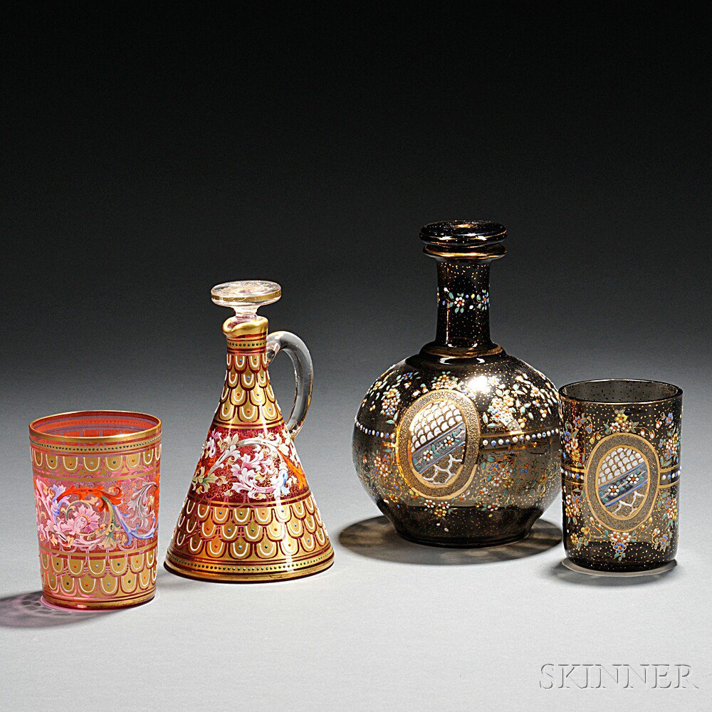 Appraisal: Three Pieces of Moser-type Gilded and Enameled Glass Bohemia late