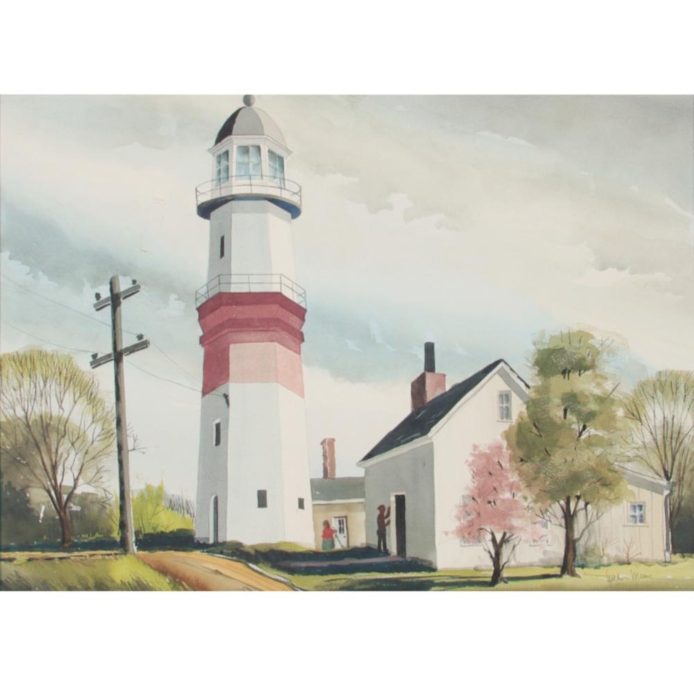 Appraisal: WILBUR MEESE AMERICAN - LIGHTHOUSE WATERCOLOR GOUACHE ON PAPER H