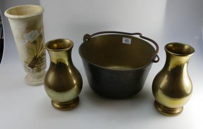 Appraisal: Heavy Brass jam pan together with smaller brass vases and