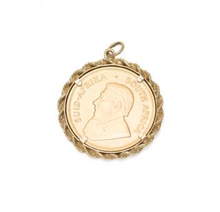 Appraisal: A OUNCE KRUGERRAND PENDANT A OUNCE KRUGERRAND PENDANTThis classic gold