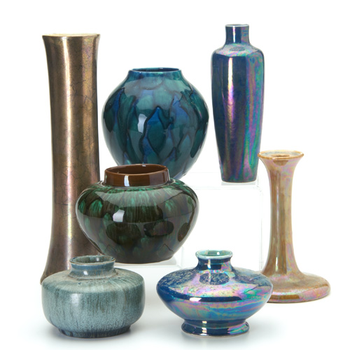 Appraisal: EUROPEAN Seven assorted vases three by Ruskin two by Schrampf