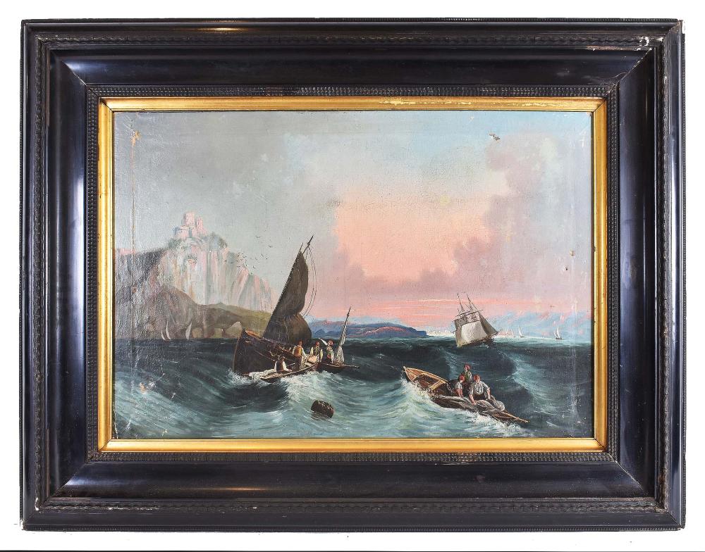 Appraisal: EUROPEAN SCHOOL TH CENTURY Mediterranean Seascape with Fishing Boats Unsigned