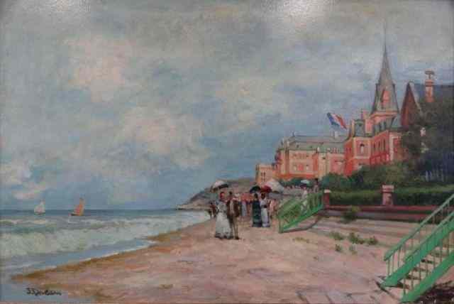 Appraisal: DEVEAU Jacques O C French Beach Scene Signed lower left