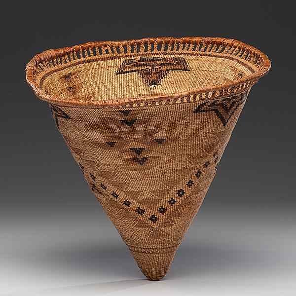 Appraisal: Klamath Burden Basket finely woven with star motifs decorating body