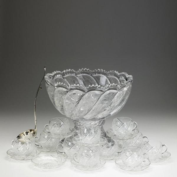 Appraisal: Dorflinger cut glass punch bowl set early th C Twenty-four