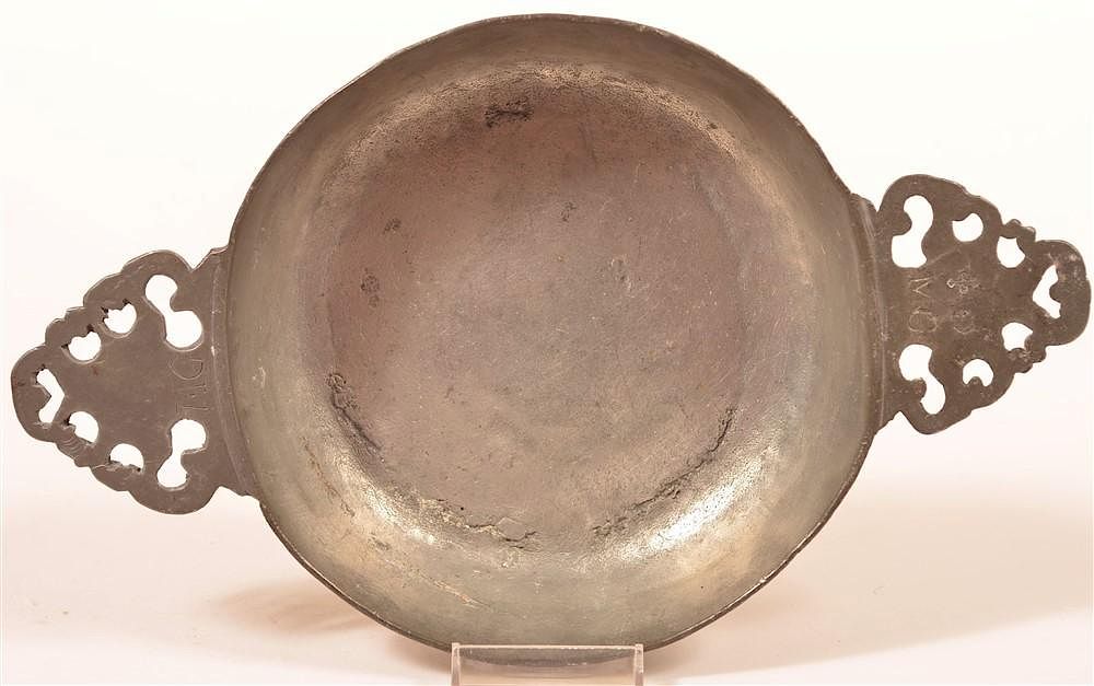 Appraisal: Double Handled Pewter Porringer Late th Early th Century Double