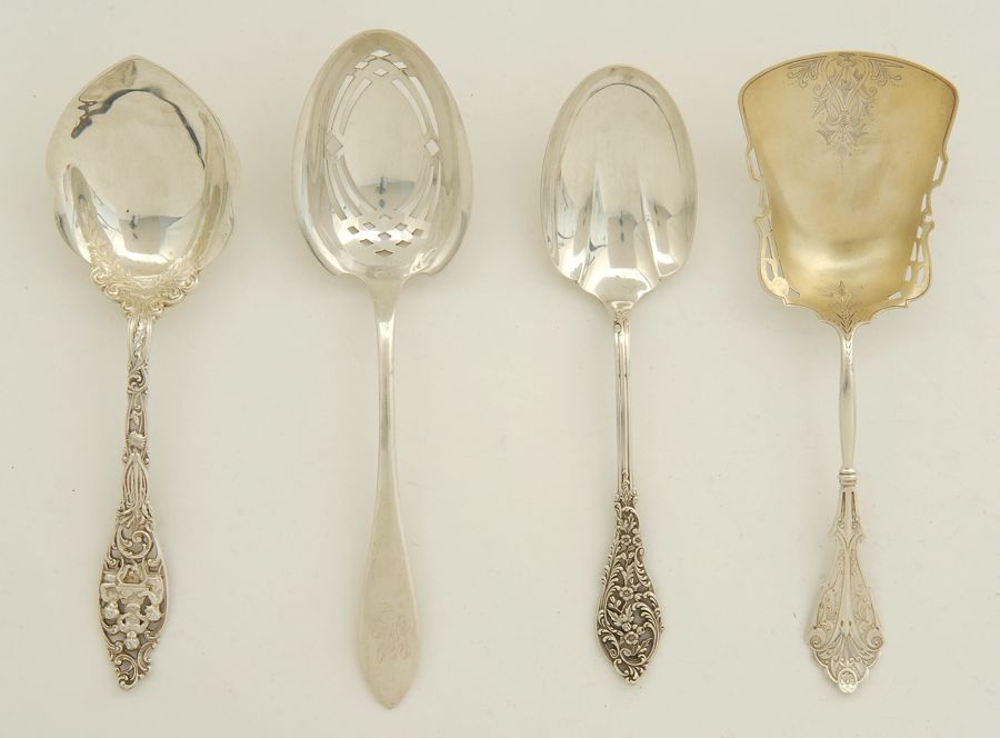 Appraisal: FOUR STERLING SILVER SERVING PIECES Serving spoon by Dominick Haff