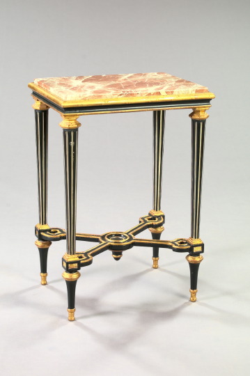 Appraisal: Directoire-Style Parcel-Gilt and Ebonized Wood and Marble-Top Side Table the