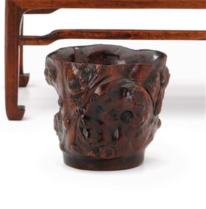 Appraisal: Small Chinese root wood brush pot qing dynasty Of tapering