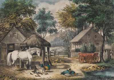 Appraisal: A Currier Ives Lithograph ca A Glimpse of the Homestead