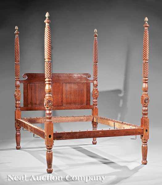 Appraisal: An American Classical Carved Cherrywood Four Poster Bed c spiral