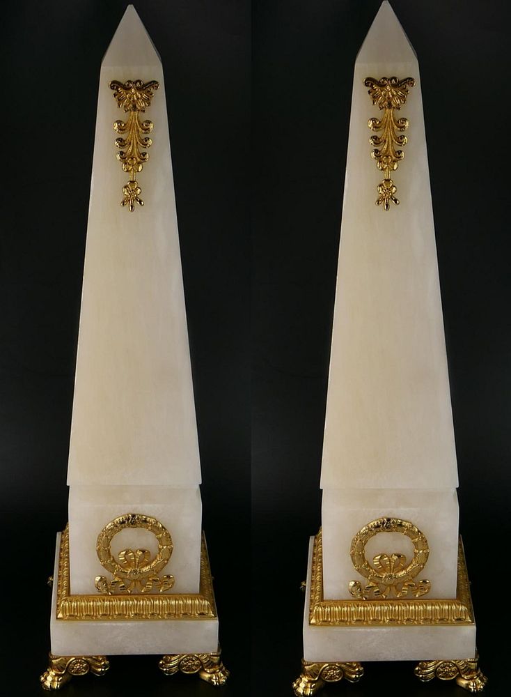 Appraisal: PAIR OF LARGE MARBLE BRONZE OBELISKS Each one measures tall