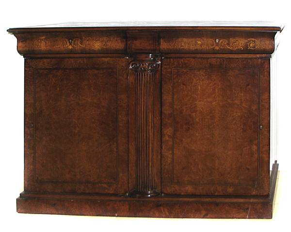 Appraisal: A Neoclassical style burlwood and marquetry decorated buffet height in