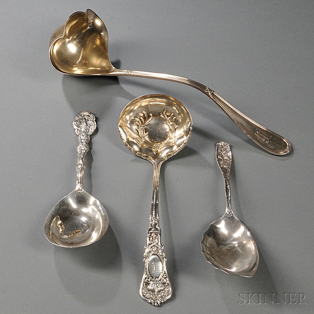 Appraisal: Four American Sterling Silver Serving Pieces two monogrammed ladles a