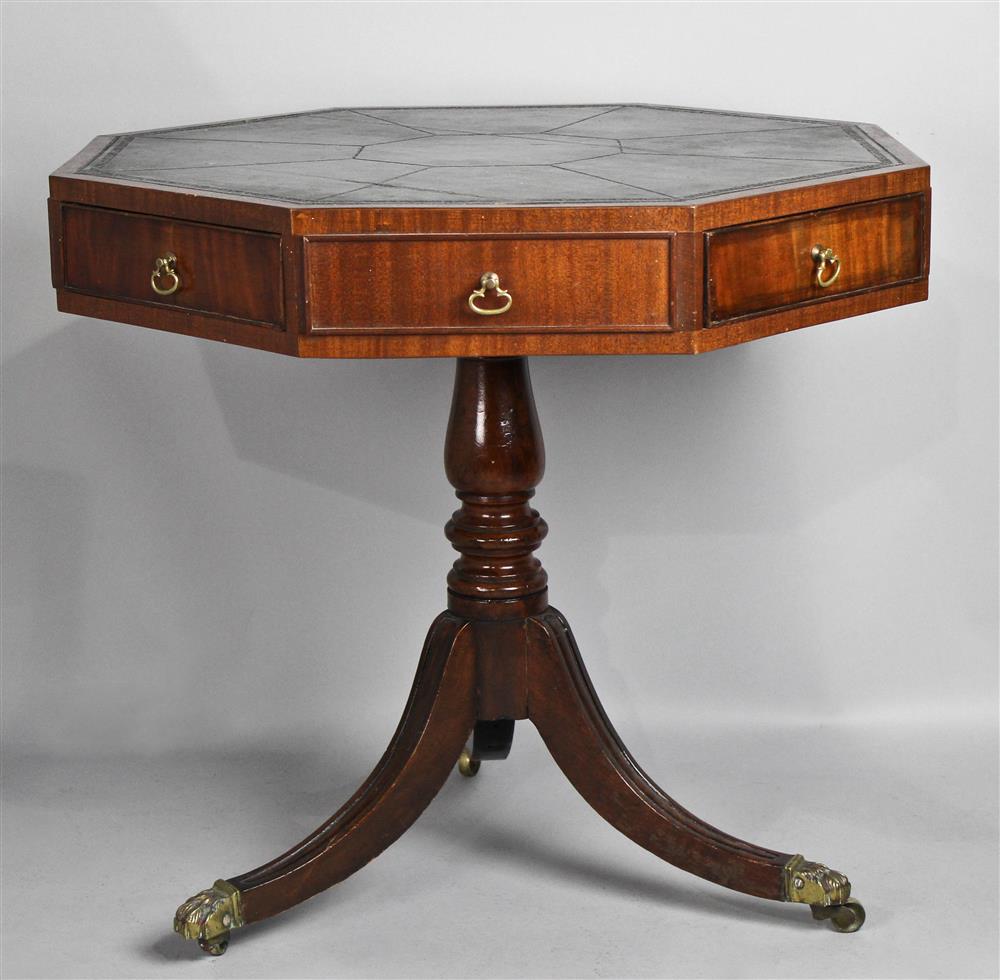 Appraisal: REGENCY STYLE MAHOGANY OCTAGONAL RENT TABLE with a tooled inset