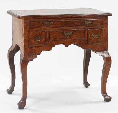 Appraisal: George I Burled Walnut Lowboy ca - Featherbanded top above