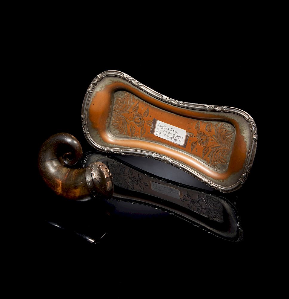 Appraisal: Snuff Box Snuffer Tray Silver on copper snuffer tray bearing