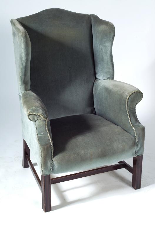 Appraisal: SMALL GEORGE III WING CHAIR late th century of characteristic