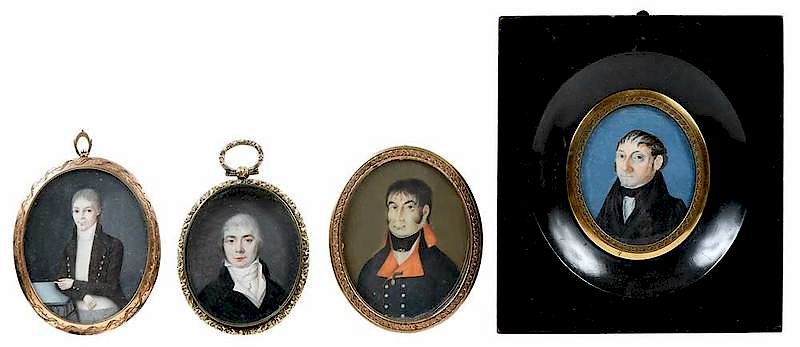 Appraisal: Four Portrait Miniatures of Men British possibly th th century