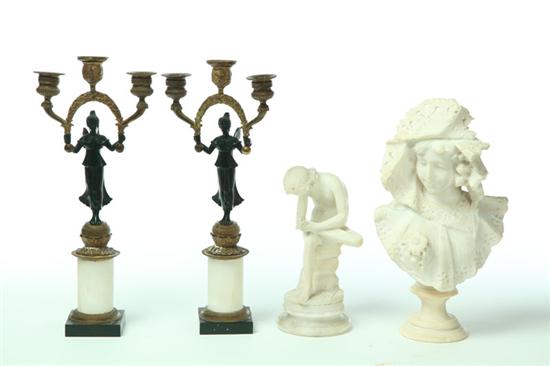 Appraisal: PAIR OF CANDELABRA AND TWO STATUES American or European st