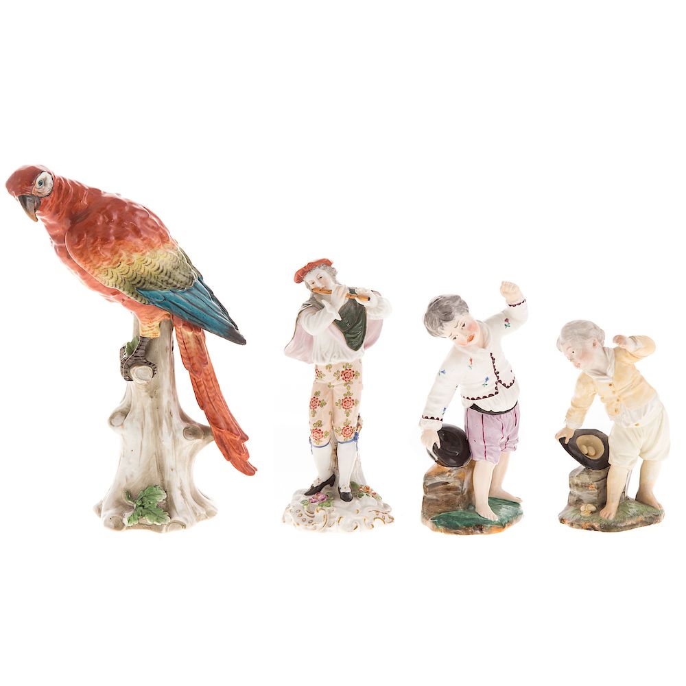 Appraisal: Three Hochst porcelain figures including scarlet macaw perched on stump