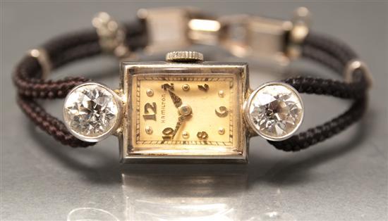 Appraisal: Pair of mine-cut diamonds faceted to lady's Hamilton bracelet-watch each