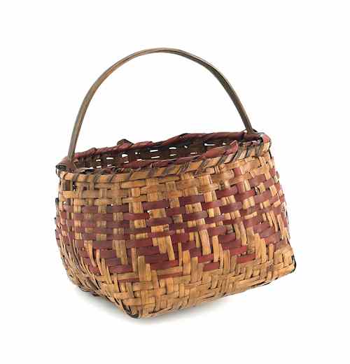 Appraisal: Small New England woven splint gathering basket late th c