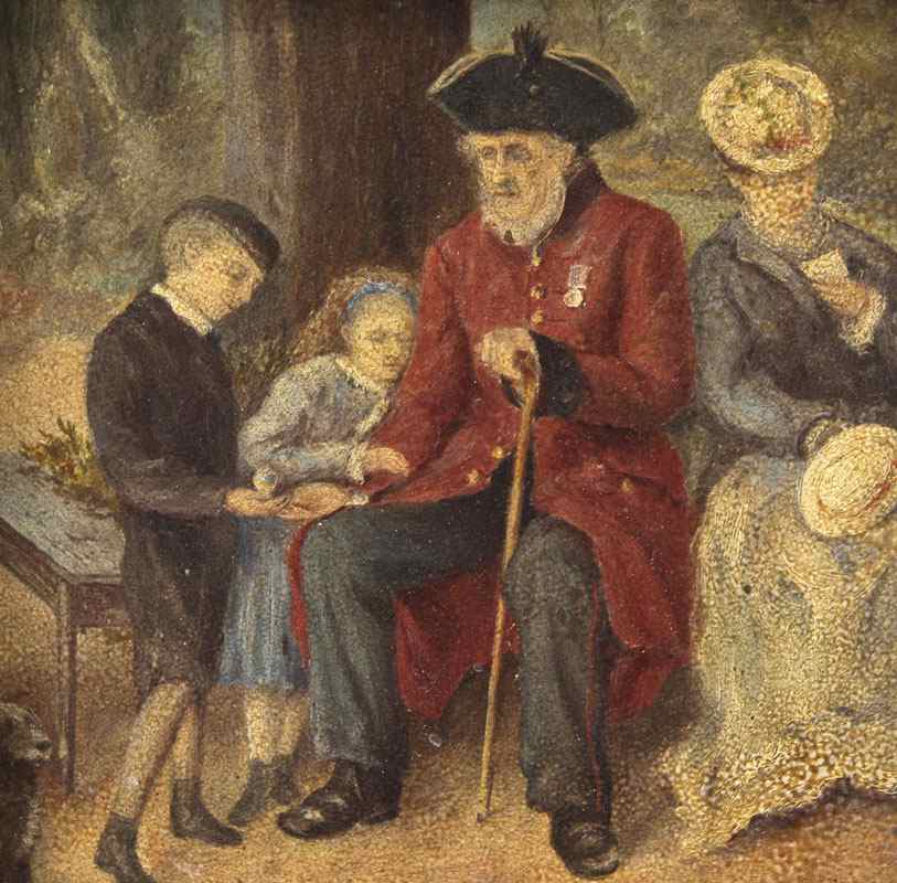 Appraisal: EUROPEAN GENRE PAINTING OF OLD MAN SITTING WITH TWO CHILDREN