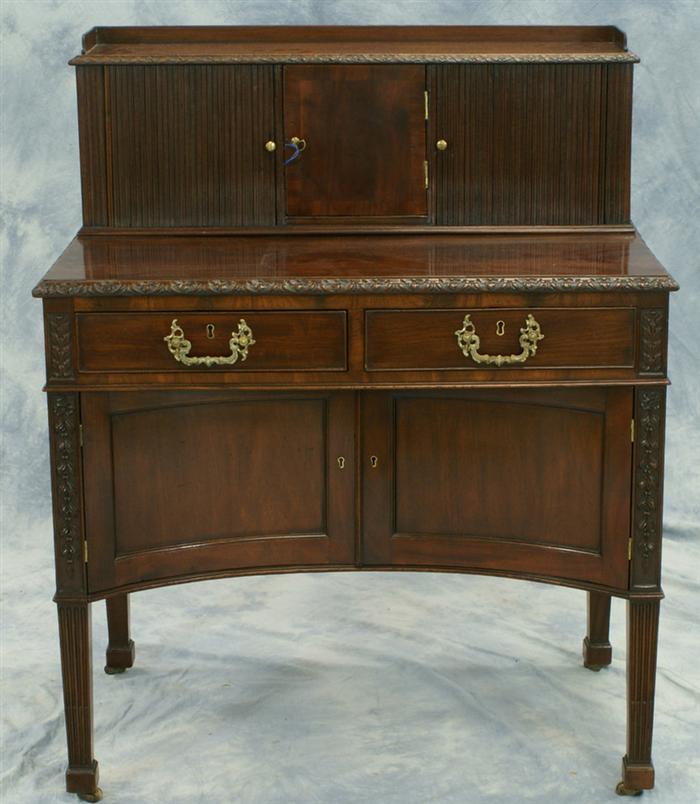 Appraisal: Mahogany Georgian style ladies tambour desk stop fluted legs th