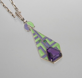 Appraisal: An Art Deco Sterling Silver Enamel and Amethyst Pendant on