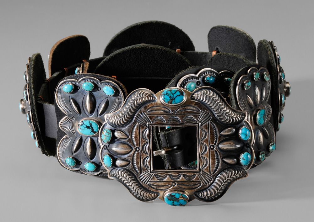 Appraisal: Kirk Smith Concho Belt eleven leather-backed conchos five oval and