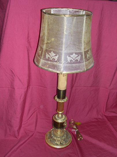 Appraisal: Handsome Gilt-Lacquered and Bronze-Patinated Brass Candlestick Lamp in the neoclassical