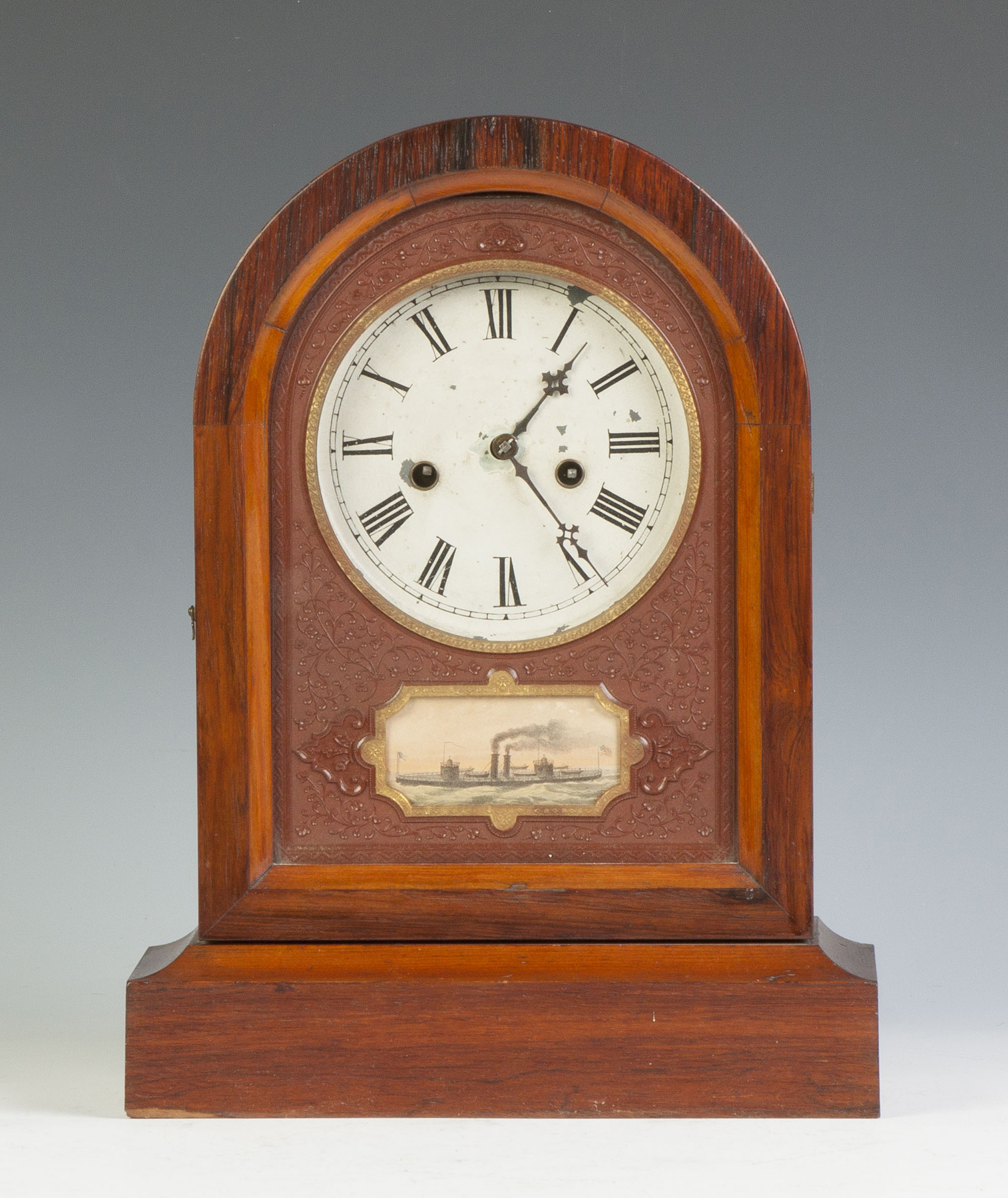 Appraisal: Jerome Co Round Top Shelf Clock Rosewood case original finish