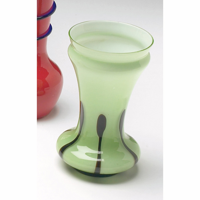 Appraisal: Czech vase bulbous bottom in mint green glass with blue