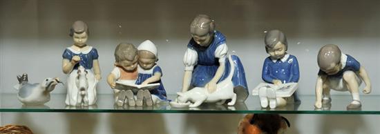 Appraisal: SIX BING GRONDAHL FIGURINES Girl Feeding a Cat '' h