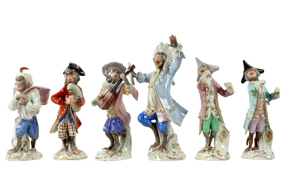 Appraisal: MEISSEN PORCELAIN MONKEY BAND pieces tallest figure inches high Condition